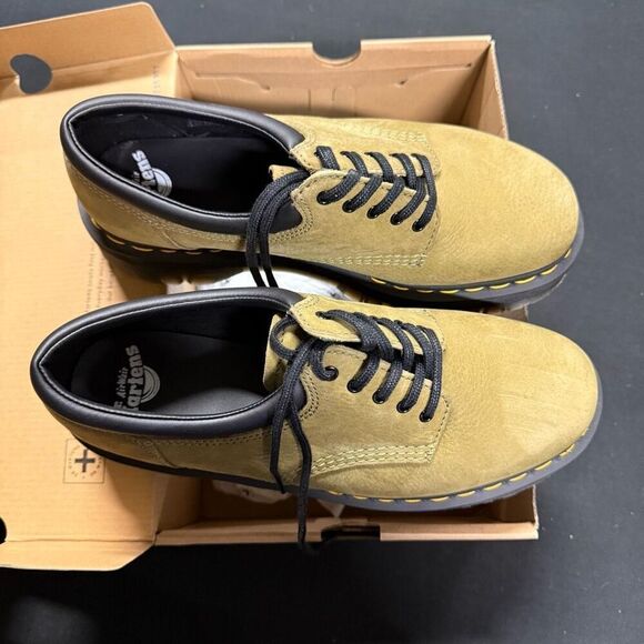 Dr Martens 8053 Quad Tumbled Nubuck Leather Platform Oxfords Muted Olive - Picture 2 of 8